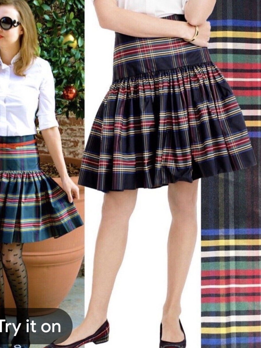 J.Crew Stewart Plaid Taffeta skirt featuring a crisp, pleated design
10
